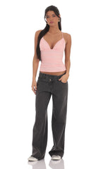 Mesh V Neck Top in Pink