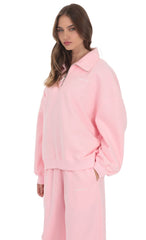 Quarter Zip Up Jumper in Pink