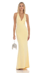 Front Twist V Neck Maxi Dress in Yellow