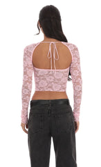 Lace Long Sleeve Top in Pink