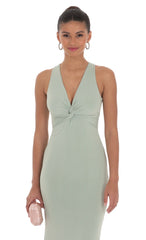 Front Twist V Neck Maxi Dress in Sage