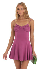 Ruched A line Dress in Magenta