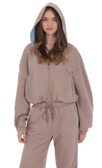 Two Toned Cropped Hoodie in Taupe
