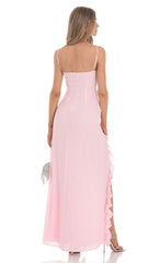 Ruffle V Neck Maxi Dress in Pink
