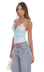 Swirl Mesh V Neck Top in Blue
