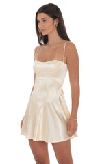 Satin V Drop Waist Dress in Champagne