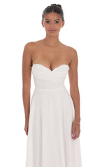 Lace Bust A Line Midi Dress in White