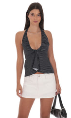 Pinstripe Scrunch Halter Top in Black