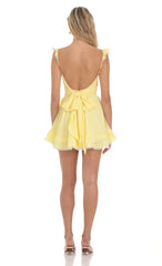 Embroidered Trim A line Dress in Yellow