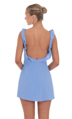 Ruffle V Neck Dress in Light Blue
