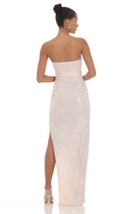 Iridescent Sequin Corset Maxi Dress in Pink