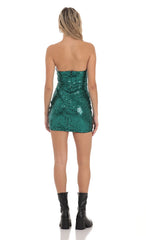 Sequin Corset Strapless Dress in Green