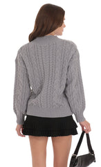 Cable Knit V Neck Jumper in Grey