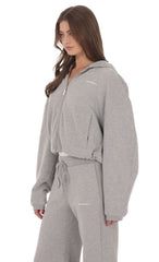 Cropped Fleece Zip Up Hoodie in Grey