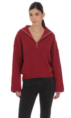 Knit Quarter Zip Jumper in Maroon