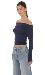 Ruched Off Shoulder Top in Navy