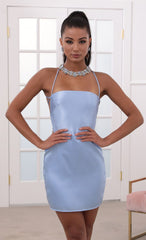 Satin Lace up Dress in Blue