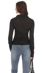 Sheer Mesh Button Up Top in Black