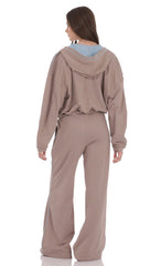 Two Toned Cinchable Sweatpants Pants in Taupe