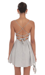 Rhinestone Jacquard A line Dress in Grey