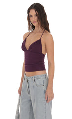 Mesh V Neck Top in Purple