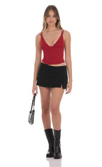 Corset V Neck Top in Red