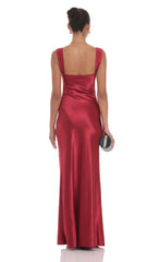 Satin Lace Bust Dress in Red