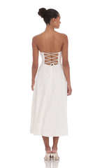 Lace Bust A Line Midi Dress in White