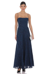 Burnout Lace Up Maxi Dress in Navy