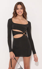 Cutout Long Sleeve Dress in Black
