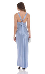 Satin V Neck Maxi Dress in Sky Blue