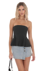Strapless Peplum Top in Black