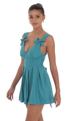 Double Bow A Line Dress in Turquoise Blue