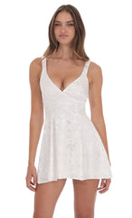 Floral Jacquard A Line Dress in White