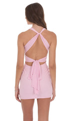Rhinestone TwistV Neck Dress in Pink