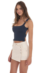 Scoop Neck Open Back Top in Navy