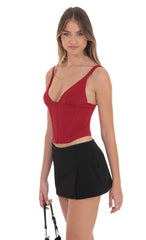 Corset V Neck Top in Red