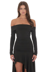 Asymmetrical Off Shoulder Dress in Black
