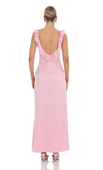 Satin V Neck Open Back Maxi Dress in Pink