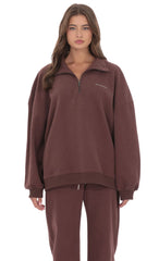 Quarter Zip Up Jumper in Brown