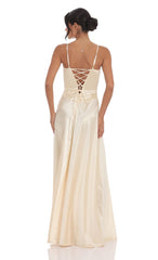Satin Square Neck Maxi Dress in Champagne