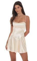 Satin V Drop Waist Dress in Champagne