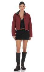 Two Toned Collar Jacket in Burgundy
