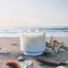11oz Serene Waters Scented Candle Mood Evoking Fragrance Textured Sea Glass Inspired Jar Premium Soy Blend Wax with Essential Oils Coastal Fragrance for Home Décor or Gifting