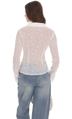 Sheer Mesh Button Up Top in White