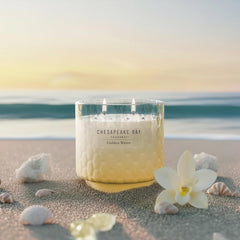 11oz Golden Waves Scented Candle Mood Evoking Fragrance Textured Sea Glass Inspired Jar Premium Soy Blend Wax with Essential Oils Coastal Fragrance for Home Décor or Gifting