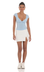 Short Sleeve V Neck Top in Blue