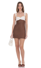 Two Tone Polka Dot Mesh Bodycon Dress in Brown