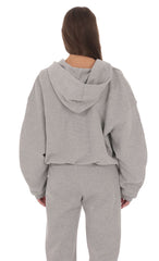 Cropped Fleece Zip Up Hoodie in Grey