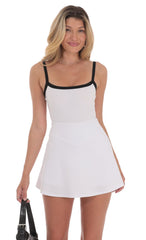 Black Trim A line Romper in White